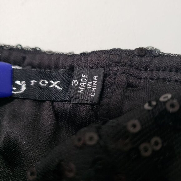 Black Strapless Sequin Rosette Mini Party Dress Size 8 Prom Cocktail Goth Glam - Picture 9 of 11